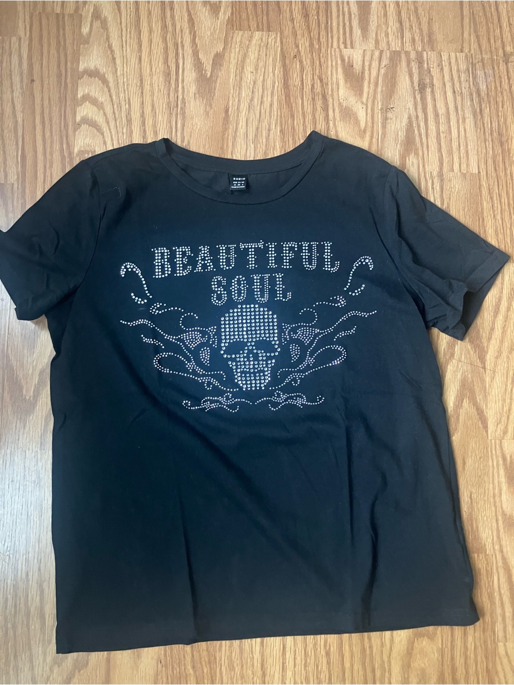SHEIN Black Studded 'Beautiful Soul' Graphic Tee